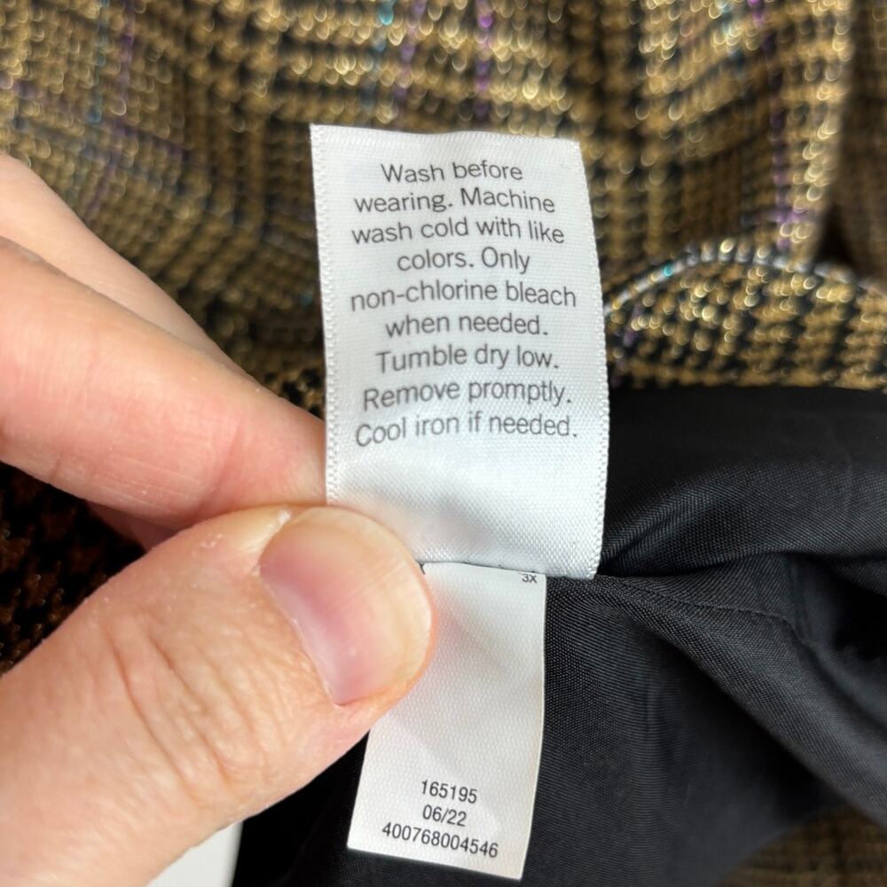 Nine West Double Breasted Blazer Jacket Brown Gold Metallic Plaid 3X NWOT NEW - Picture 12 of 14